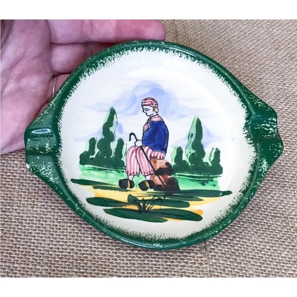 Vintage Other - Vintage GF Desvres Peasant Ashtray Trinket Dish French Hand Painted Collectible